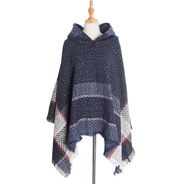 Herringbenskjortet hettekappe med pullover-kappe Navy