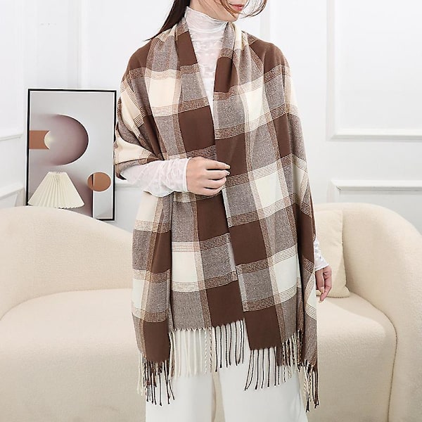 Rutiga Plädar för Kvinnor, Dammode Vintervarma Tartan Långa Rutiga Sjal och Wraps Camel