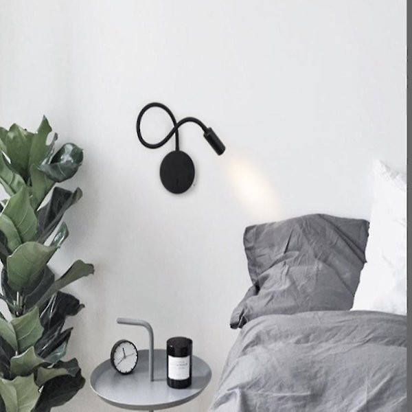 3W Vegglampe Leselampe Inntrekkbar Vegglampe Svart