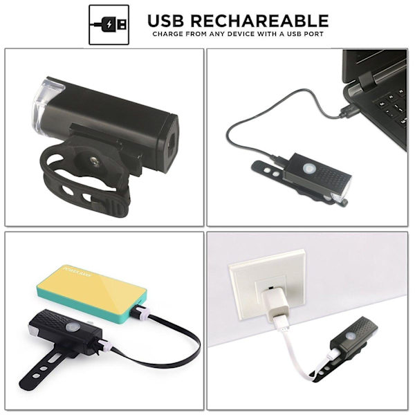 USB Genopladelig Cykellys Vandtæt Cykel Forlygte Cykling Sikkerhed Advarsels Baglygte C