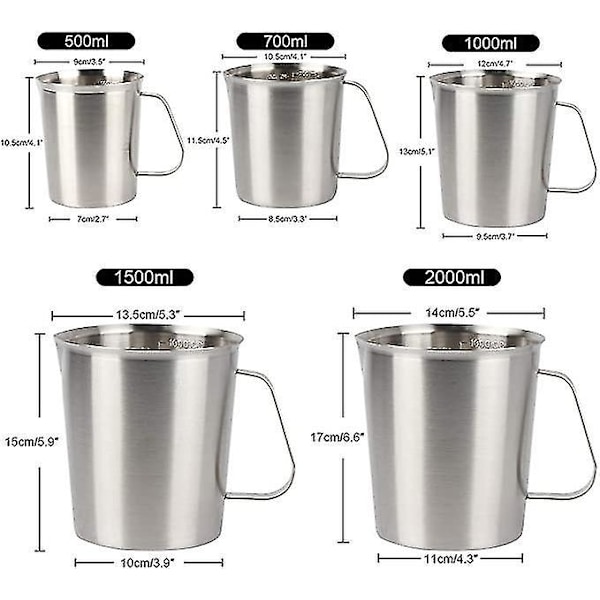 Ruostumattomasta teräksestä valmistettu maitokannu mittakuppi 1000 ml