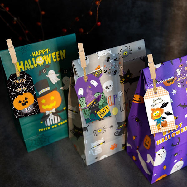 1 Set Halloween Present-etiketter Utsökt Mönster Flera Former Slät Kant Gråta Fri Förbättra Atmosfär Jam Halloween-tema Tryck Godispåse Etikett T-yuhao B
