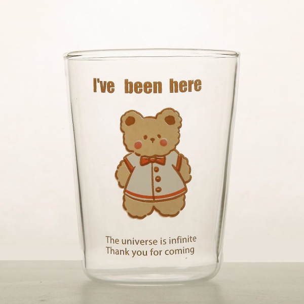 Japanese Style Cute Bear Glass Cup Straw Coffee Milk Mug