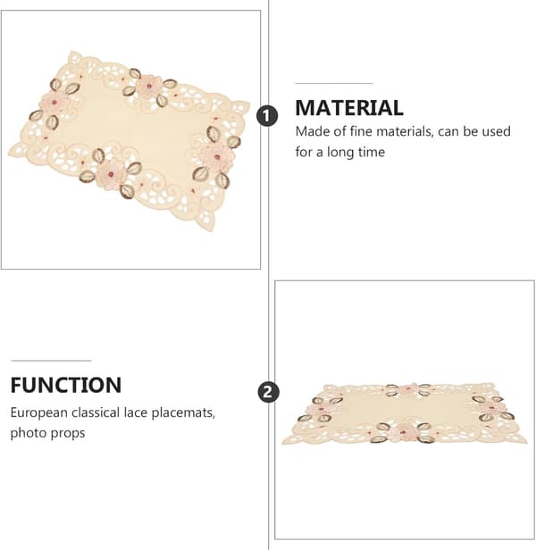 2 stk. bordmatte i polyesterfiber med broderi, klassisk broderidesign, dekorativ