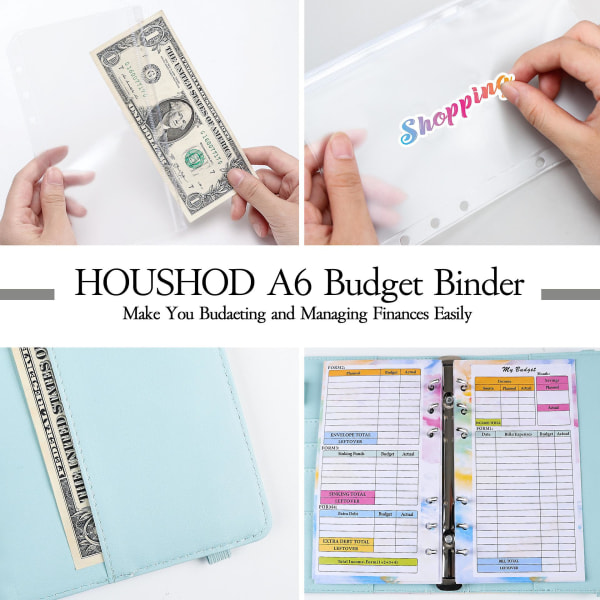 A6 Pu nahkasuunnittelija Budget Binder Notebook Cash Envelopes System Set E