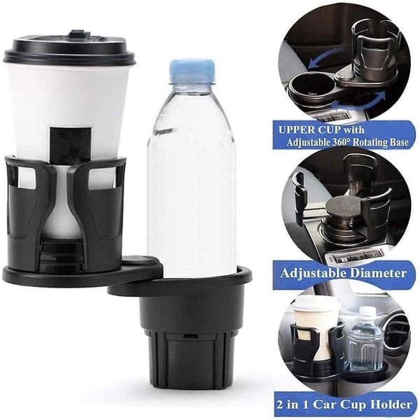 Dobbel koppholder til bil, Multifunksjonell koppholderforlengeradapter, 2 i 1 justerbar bilkopp