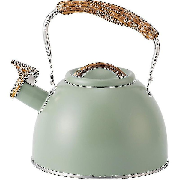Kogende Kedel med Fløjte, Rustfrit Stål Tekande med Træ Mønster Foldbart Håndtag til Gasskomfur Induktion, 3l A-yuhao Light Green