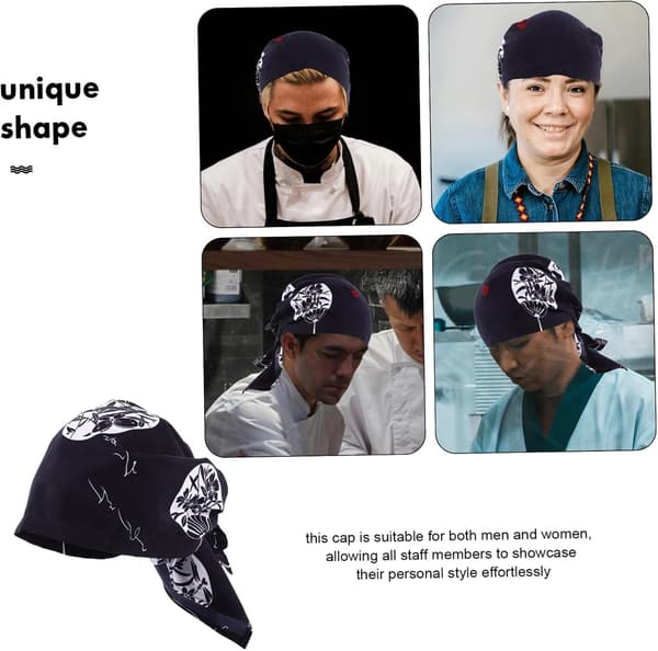 Unisex Kök Matlagning Kockmössa Justerbar Polyester Bomullsmössa med Klassisk Japansk Design