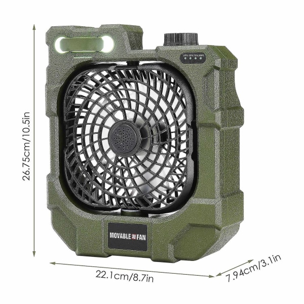 2-i-1 Camping LED-lys med vifteteltlampe, 3 lysstyrkeinnstillinger