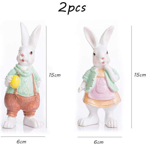 2 Stykker Kaninpynt Figurer, Kaninfigur, Harpiks Påskekanin Borddekorasjoner Pynt
