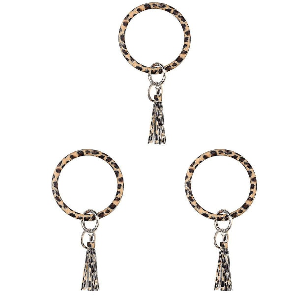 3 stk. PU-læder Armbånd Nøglering Mode Elegant Leopard Print Nøglering