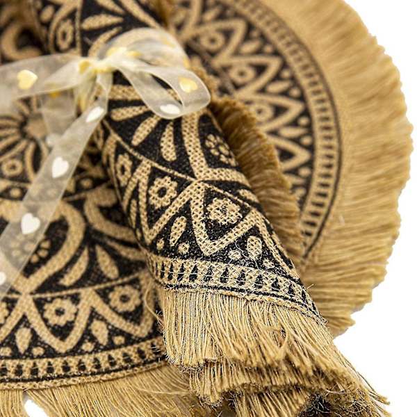 Boho Runde Bordskånere, Brun Moderne Spisestue Flettet Bord, Løber Køkken Tallerkenmåtter Løbere
