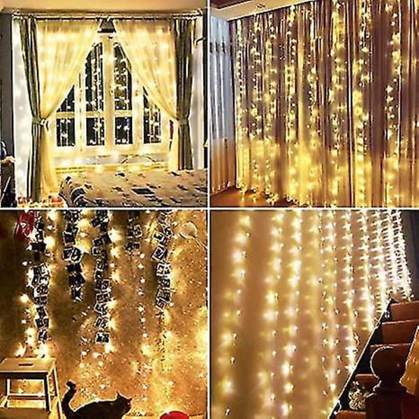 LED Gardinlys Vindue Fe 3mx3m 300 LED'er USB 8 Tilstande