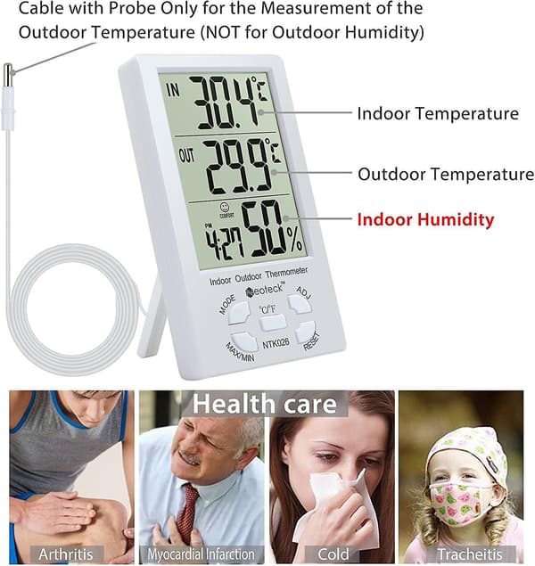 Termohygrometer LCD Digital Termometer Hygrometer Innendørs og Utendørs Termohygrometer