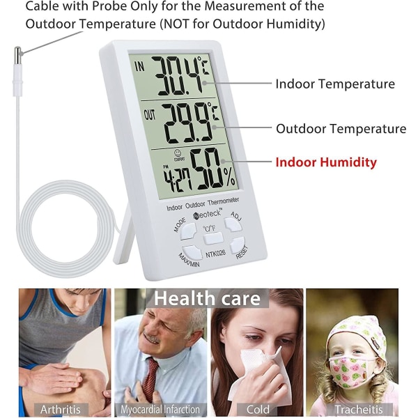 Thermohygrometer LCD Digital Termometer Hygrometer Inomhus och Utomhus Thermohygrometer