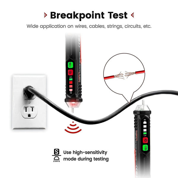 Spänningssökare / Kontaktlös spänningssökare med dubbla områden AC 12V-1000V/48V-1000V, fas/nolla