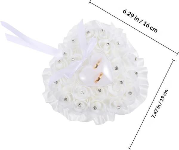 Bryllupsringpute Hvit Hjerteform Rose Blomsterpute Etui Brudering Oppbevaringsboks