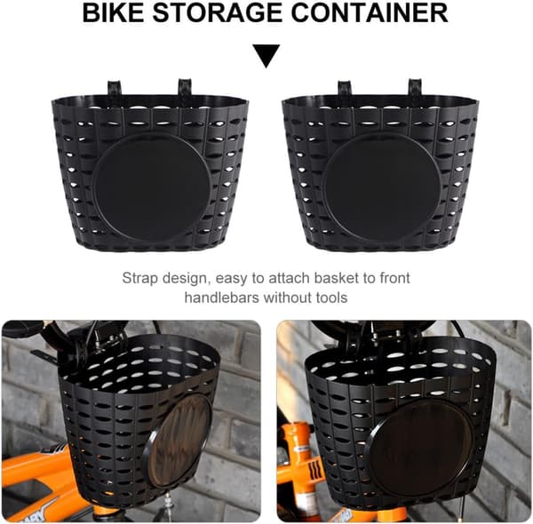 Børnecykelkurv til frontmontering, 2 stk. fortykket sort plastik cykelopbevaringsholder