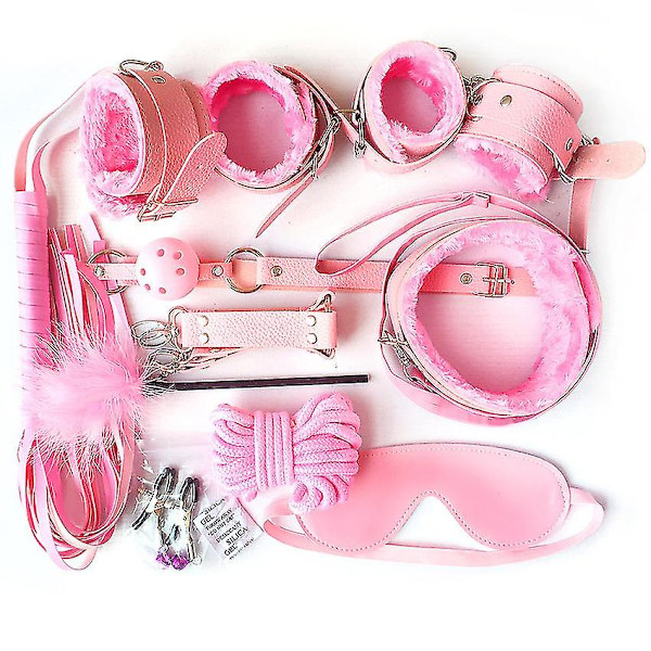 Pink Fun Læder Plys 10 Dele Sæt Voksen Sm Tilbehør Bbl