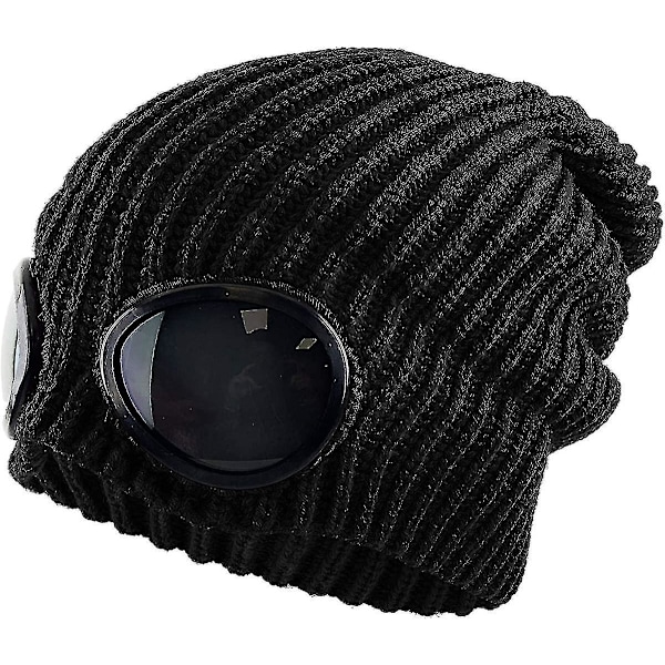 Goggle Lens Beanie Ribbad Stickad Cuffad Vinter Skidmössa Skallemössa Solglasögon Yww