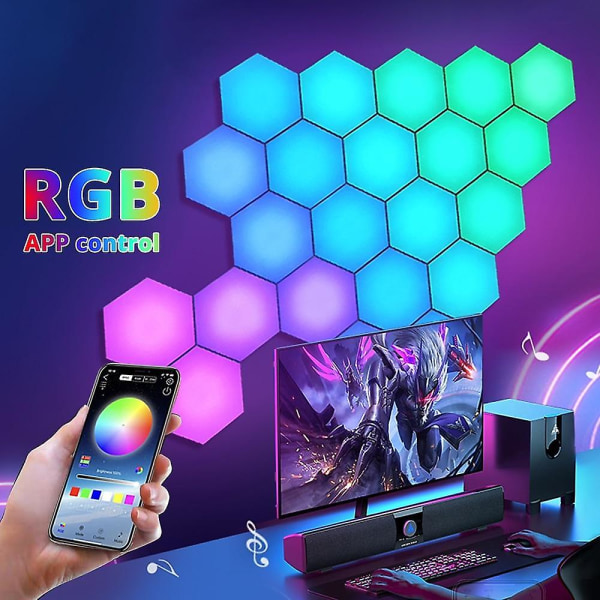 LED Hexagon Lys RGB Bluetooth Indendørs Vægslampe App Kontrol