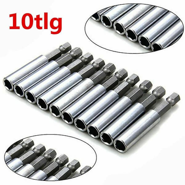 Bittholdermagnet 1/4\" bits 60mm Brakett Bittholder Forlengelse Bor. (sølv) (10 stk)