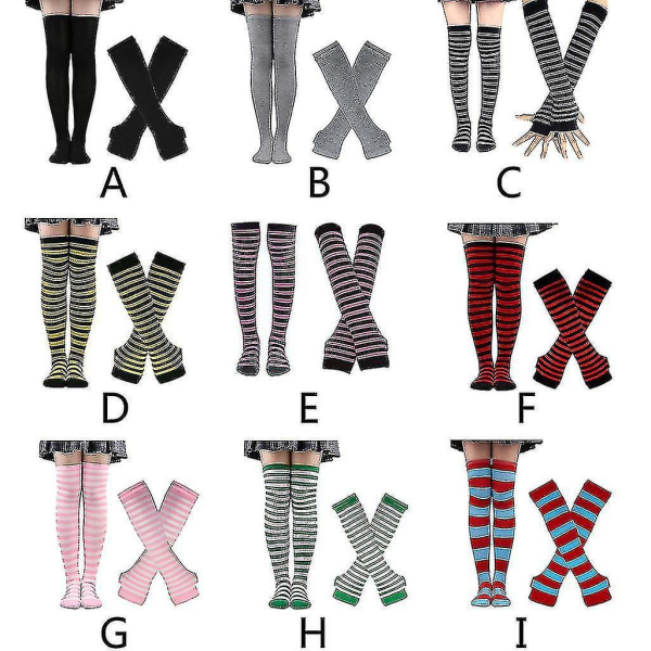 Lange sokker for kvinner Stripete armvarmere fingerløse hanskersett