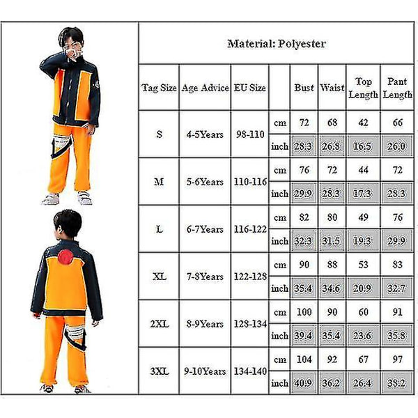 Anime Uzumaki Kostyme Fancy Up Antrekk Jakke Bukser Sett For Barn Gutter XL