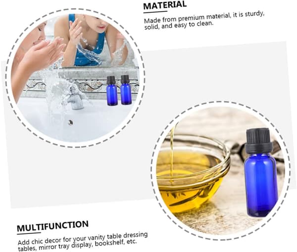 12 st 10 ml blå glasflaskor för eteriska oljor med droppare och stort lock, bärbara reseflaskor