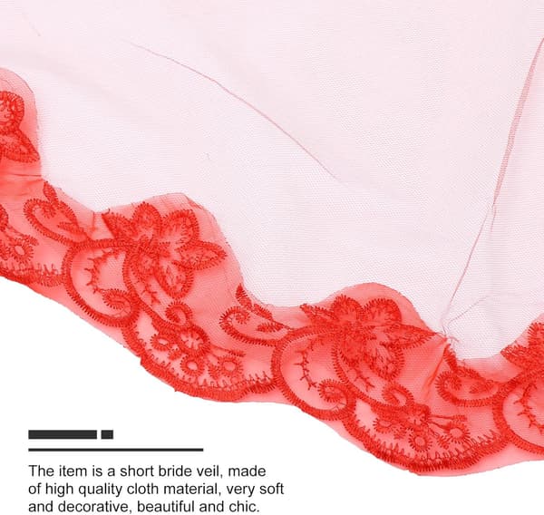 Röd spetsnät tyll brudslöja för bruden, praktisk och hudvänlig polyester bröllopsaccessoar