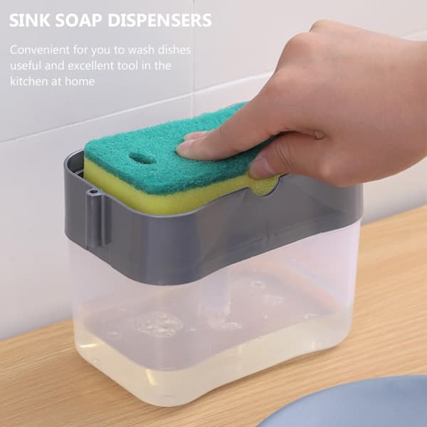 2 sæt køkkenvask sæbedispenser stor kapacitet ABS materiale med svampeholder