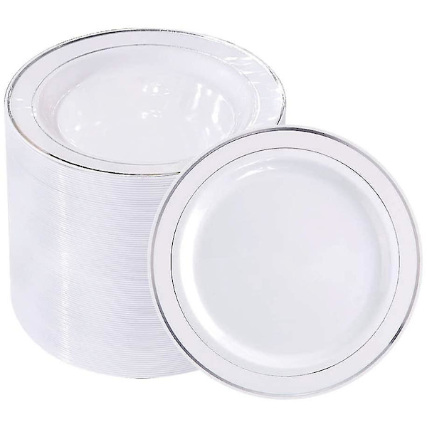 50 st Silver Plasttallrikar 7,5 tum Engångstallrikar för Sallad