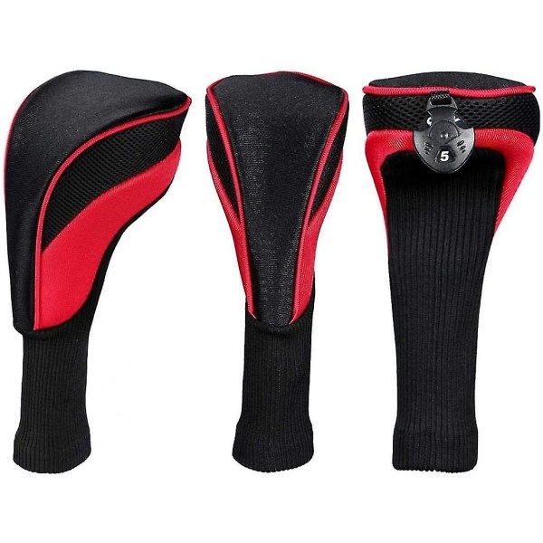 Black Golf Head Covers Driver 1 3 5 Fairway Woods Headcovers Long Neck 1680d Knit Head Covers