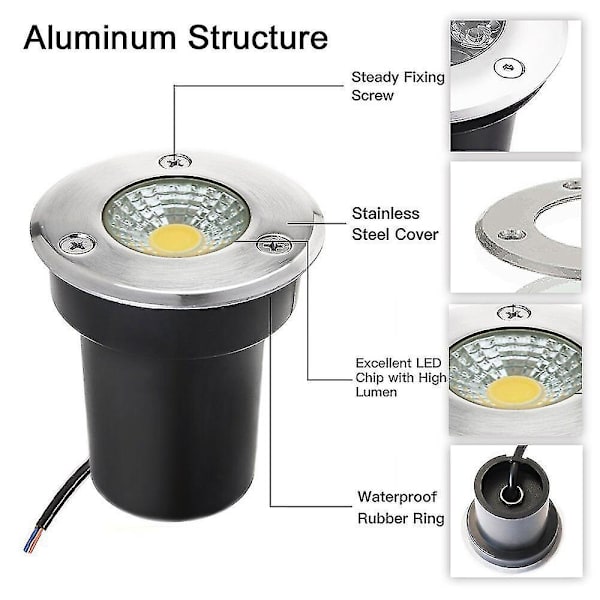 3W LED-puutarha-alavalosarja IP65 Ulko-alavalosarja Uppoasennettava Lämmin Valkoinen Käytävälle Patiolle 1 kpl - Musta