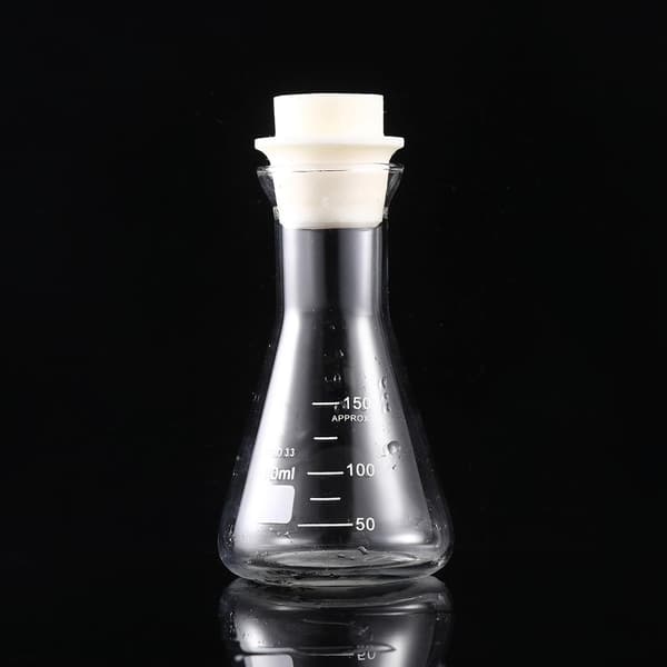 Glasskolbe 150 ml solid konisk form med propp for vitenskapelig laboratoriearbeid og studentbruk