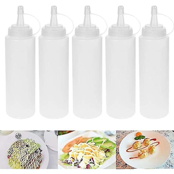 Squeezeflaska med lock, 5-pack, 200 ml såsflaska, Squeeze