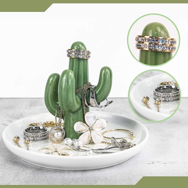 Cactus Ring Hållare Ring Fat Keramiska Smycken Keramiska Organizer Förvaringsplatta Dekorativa brickor Armband