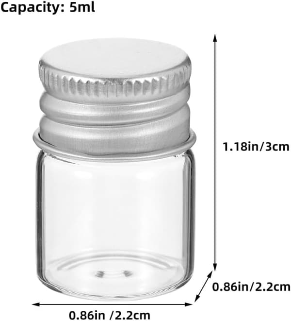 24 st glasflaskor miniflaskor med aluminiumlock 5 ml säker försegling lämplig