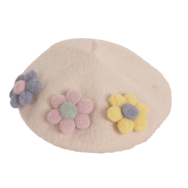 Sööt kolmen kukka beretti, yksivärinen elegantti kahdeksankulmainen hattu kaduilla kuvaamiseen Beige