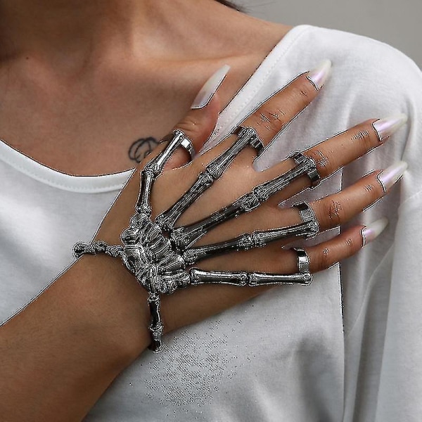 Halloween armbånd for kvinner gotisk punk håndhodeskalle Skjelett elastisitetsarmbånd 2 stk gull + svart Bd-yuhao