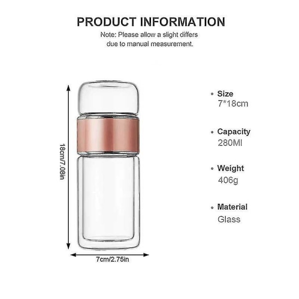 280ml Tevattenflaska i Högkvalitativt Borosilikatglas, Rosa