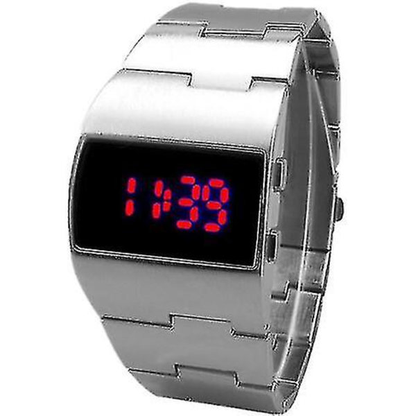 Mode-LED Digitalur Mænd Militær Sportsure Sort Rustfrit Stål Stor Håndled Multifunktionel Elektronisk Armbåndsure Mænd silver red