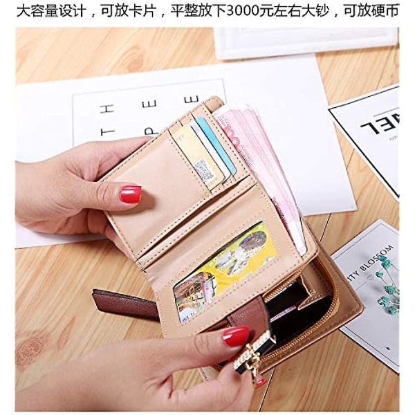Dame Kort Tegnebog Hul Blad Mønster To-fold Læder Dame Kort Tegnebog Pung Lynlås Håndtaske Knap Clutch Taske (blå)