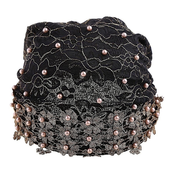 Kvinnors Muslimsk Mesh Stretch Hijab Turbanmössa Broderad Blommig Spets Beanie Huvudbonad Falska Pärlor Pärlstavad Bonnet Kemohätta