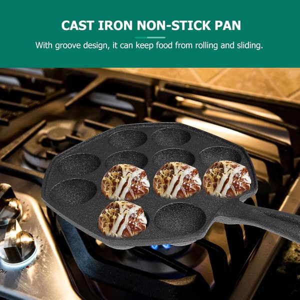 12 forme Takoyaki Grillpande Støbejern Nonstick Blæksprutte Maker Nem at bruge Sort Bageudstyr