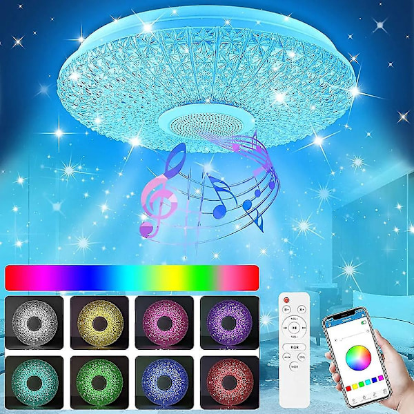 LED Taklampe med Musikk 15.6 Tommer 36W Bluetooth Høytaler Fjernkontroll