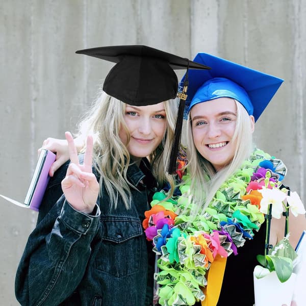 Studenterhue til voksne, studenterhue og kvast til gymnasieceremoni, unisex tilbehør, sort