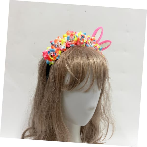 Fargerikt blomsterkaninørehodebånd for kvinner og søtt hårtilbehør påske cosplay-hodebånd