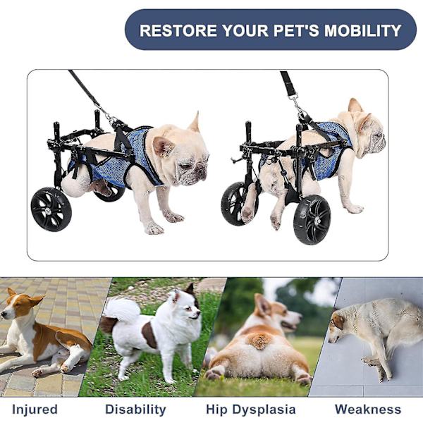 Hjulstol for hund for bakbein, lett hundehjulstol for små hunder, beinbrakett og hofte støtte, justerbare mobilitetshjelpemidler for funksjonshemmede kjæledyr bu-m
