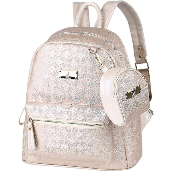Ryggsäck Dam Elegant PU Läder Ryggsäck Flickor För Kvinnor Svart Beige